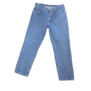 Wrangler Jeans Mens 34x31 Blue Denim Relaxed Fit Work Pants Outdoors 9760WDR